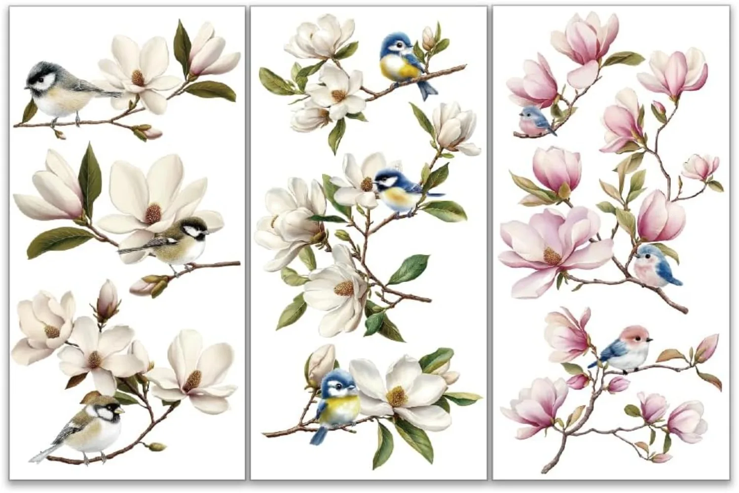 3pcs/Set Magnolia Tree Rub on Transfers for Furniture and Crafts 6x12 inch Bird Twigs Decor Transfer Stickers Magnolia Rub
