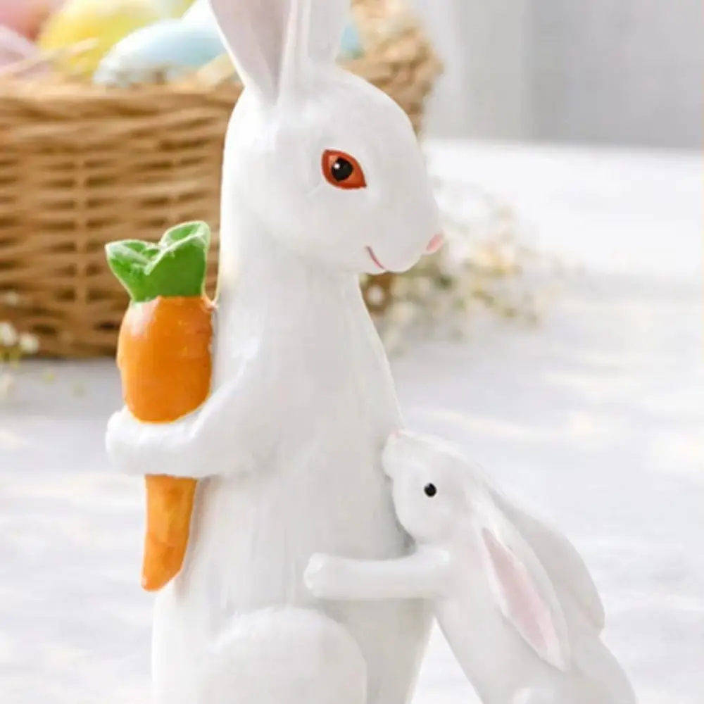 

Cute Easter Bunny Statue Ornament Cartoon Hand-Carved Resin Rabbit Ornament Handicraft Novelty Easter Bunny Figurine