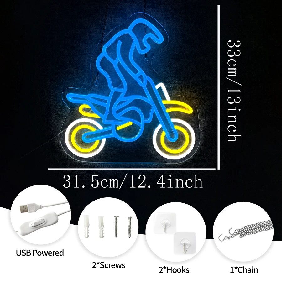 Motorcycle Racer Led Neon Sign, Bedroom Bar Man Cave Garage Decor, Garage Art Wall Lamp, Gift For Extreme Sports Enthusiasts.