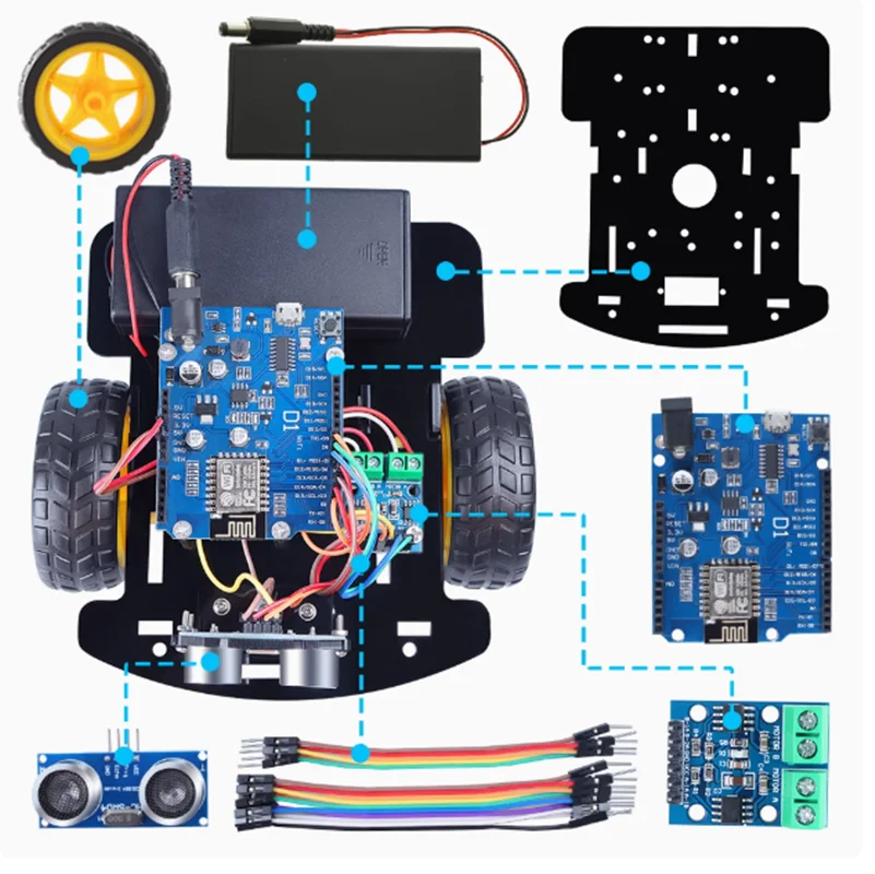 Smart car robot kit tracking obstacle avoidance wireless remote control ESP8266 D1 WIF I car   esp32
