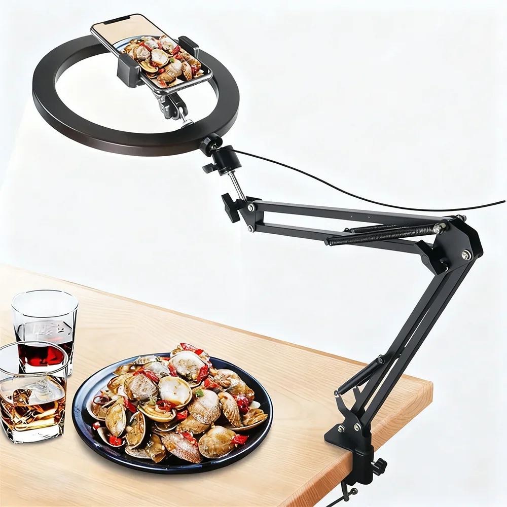 Anillo de luz LED de 10" con soporte para teléfono y cámara de escritorio, luz para selfies, grabación de video, reuniones Zoom, transmisiones en vivo y maquillaje