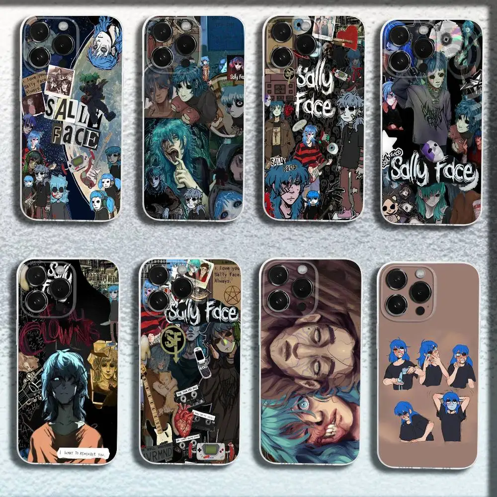 

Cartoon S-Sally Face SF Phone Case For iPhone 16,15,14,13,12,11 Plus,Pro,Max,XR,XS,Plus,E,Mini Transparent Soft Cover