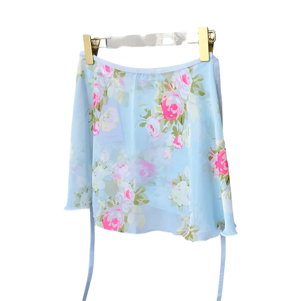 Saia de balé feminina rosa flor impressão rendas até saia de dança adulto macacão menina praticando ballet mini saia imagem