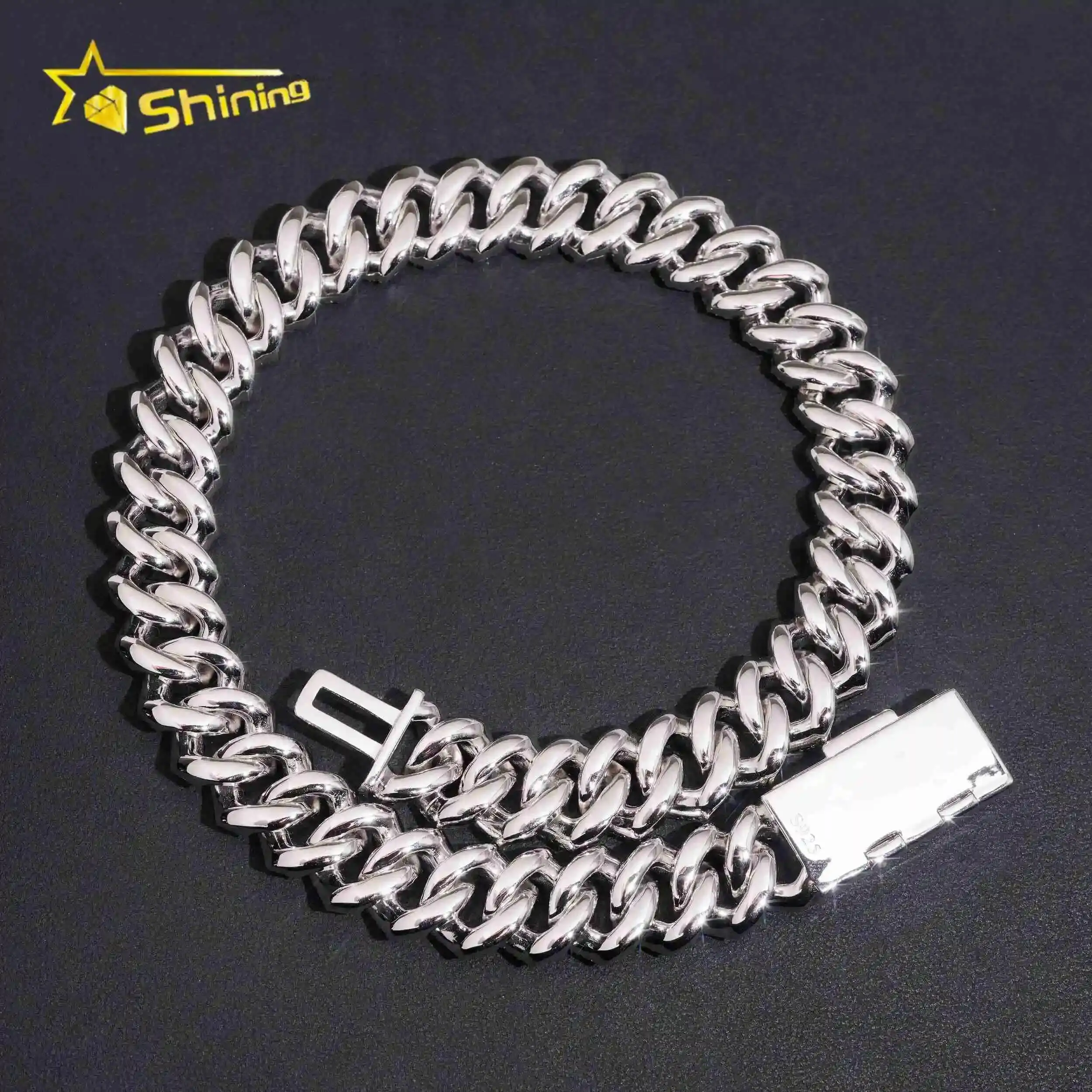 Fashion Moissanite Necklace 15MM Heavy Cuban Chain Gold Plated Sterling Silver 925 VVS Moissanite Cuban Link Chain Hip Hop Jewel