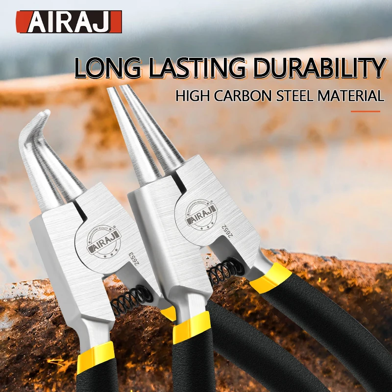 AIRAJ 5 Inch Spring Clamp Pliers Dual-Purpose Internal External Install Uninstall Spring Bent Straight Pliers Manual Tools