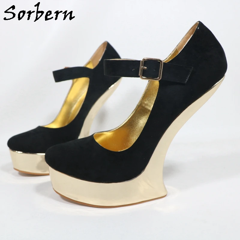

Sorbern Unique Heelless Platform Women Pump Shoes Wedge Heels Mary Jane Straps Summer Shoes Custom Colors