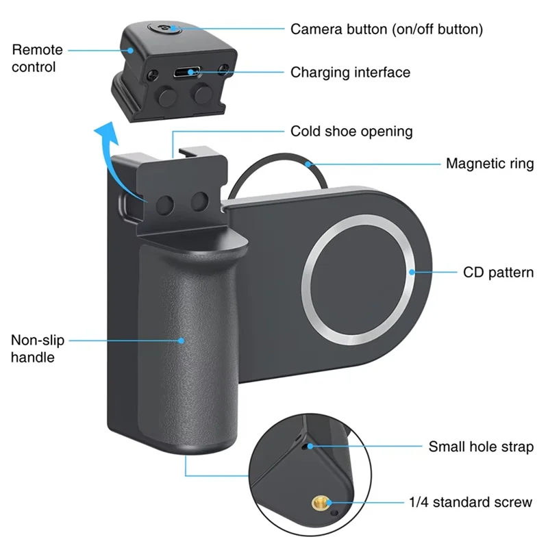 AY14 -Magnetic Phone Grip With Bluetooth Remote Shutter,Wireless Bluetooth Camera Handle Bracket,Self-Timer For Mobile Phone