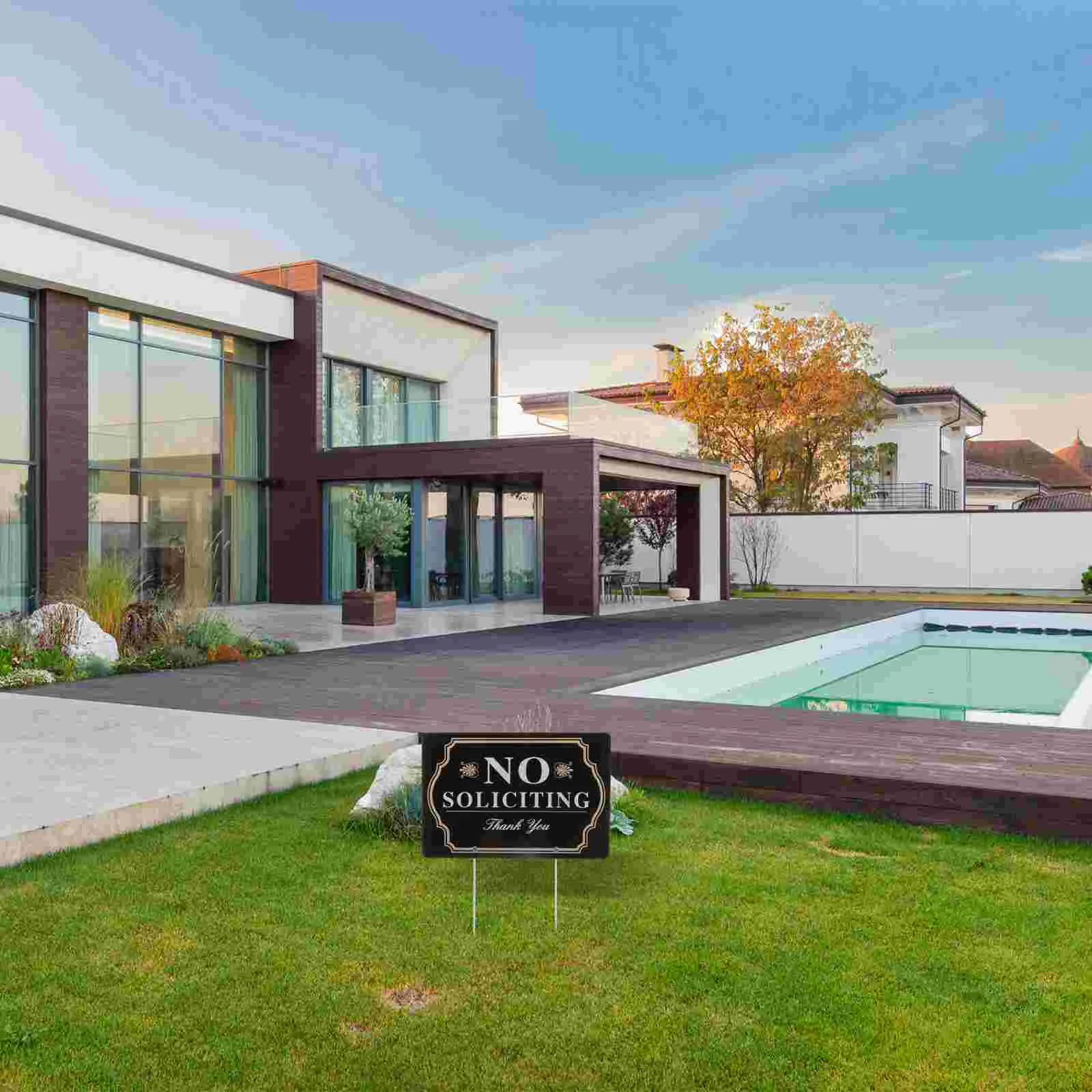 Stiker tanda No Soliciting dengan solicors tanda pasak untuk halaman masuk tanpa izin luar ruangan