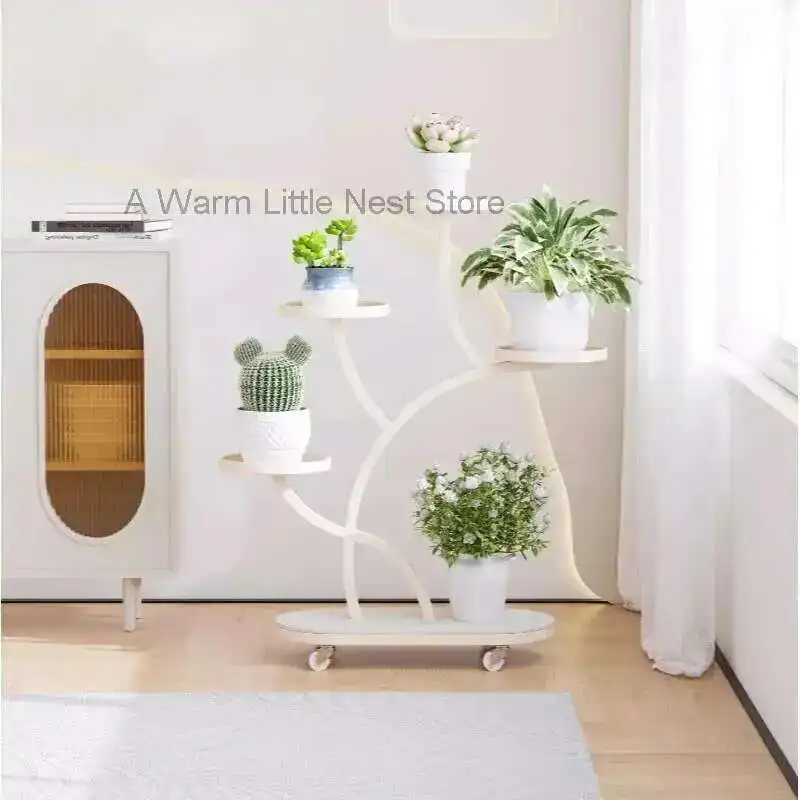 

Mobile Iron Flower Rack Storage Balcony Multi-layer Flower Pot Rack Living Room Swivel Wheel Plant Guardian Regał Metalowy