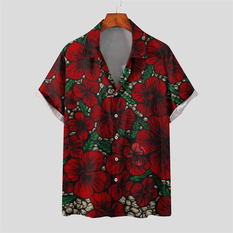 

Summer Flower 3D Print Camisa Men's Summer Hawaii Beach Shirts Holiday Party Men's Oversized Short Sleeve Street Social Clothes