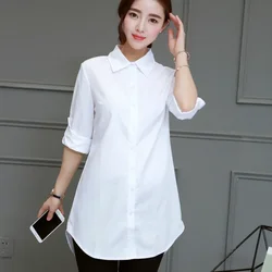 Spring Autumn Women Shirts New BF Long Shirts Sexy Loose Large White Shirts Pajamas Mid Length Women's Blouse Basic Ladies Tops