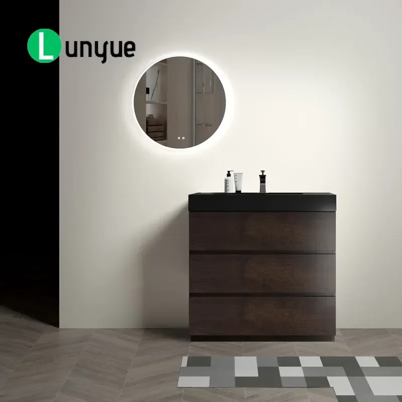36 Inch Freestanding Rectangular Bathroom Sink Floor to Ceiling Melamine Vanity Modern Style Durable Easy Clean for Home
