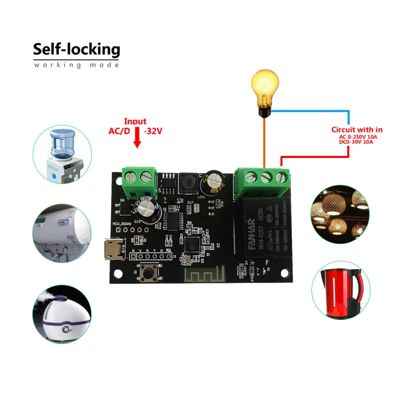 WiFi Relay Tuya Module 5-32V WiFi DIY Switch Dry Contact Output Inching/Selflock Working Modes APP/Voice/LAN Control Smart Home