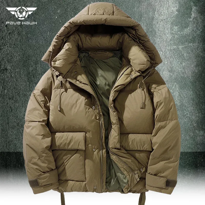 

Men's Tactical Winter Down Jacket Warm Hooded Coat Mountain Waterproof Windbreaker Loose Multi Pocket Military Outwear Casual