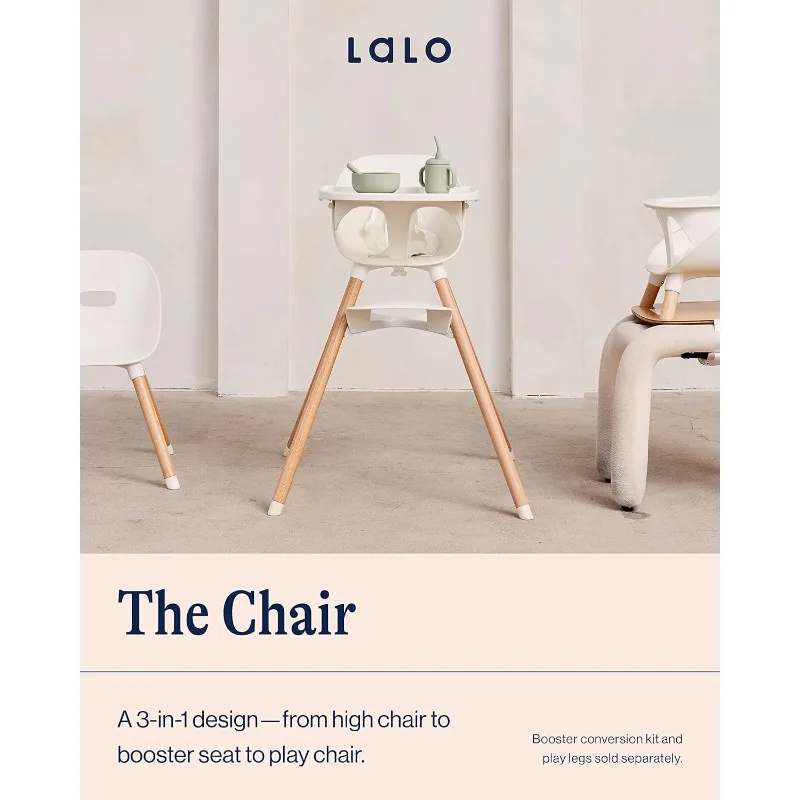 Lalo The Convertible 3-in-1 High Chair -Wooden High for Babies & Toddlers, Baby High with Dishwasher Safe Tray