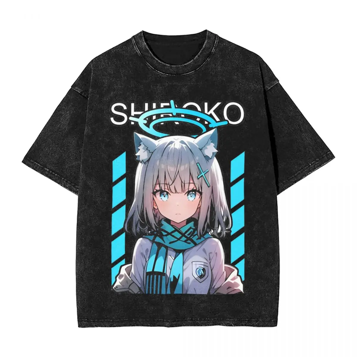 Archives Sunaookami Shiroko T Shirts Hip Hop Washed Cotton Oversize T-Shirts Game for Men Women Tops Streetwear Printed Top Tees