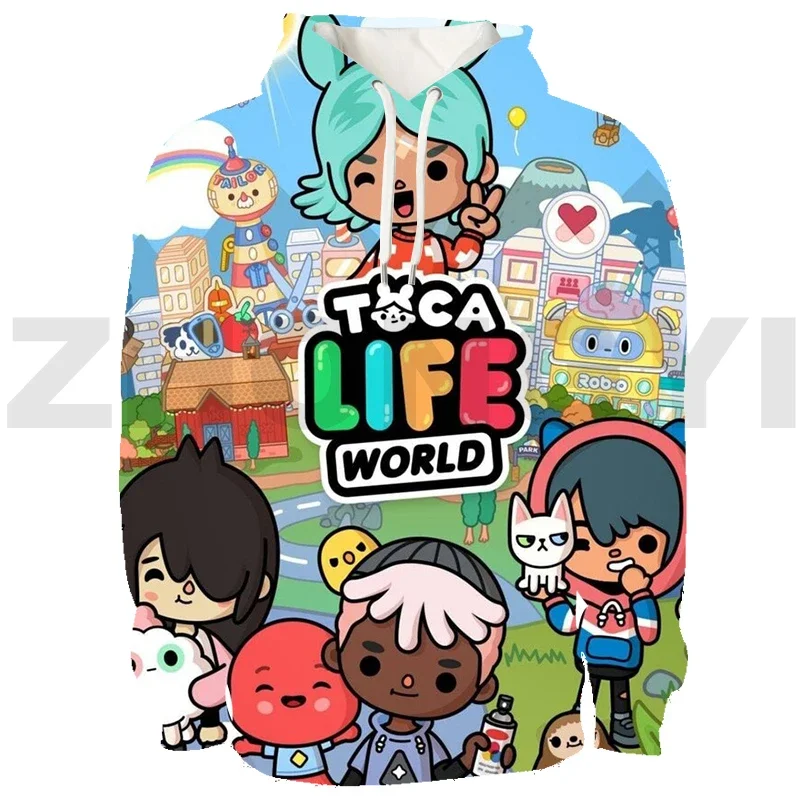 Trendy 3D Anime Tops Toca Life World Game Sweatshirt Pullover Oversized Streetwear Teenagers Hoodie Men Cartoon Toca Boca Hoodie