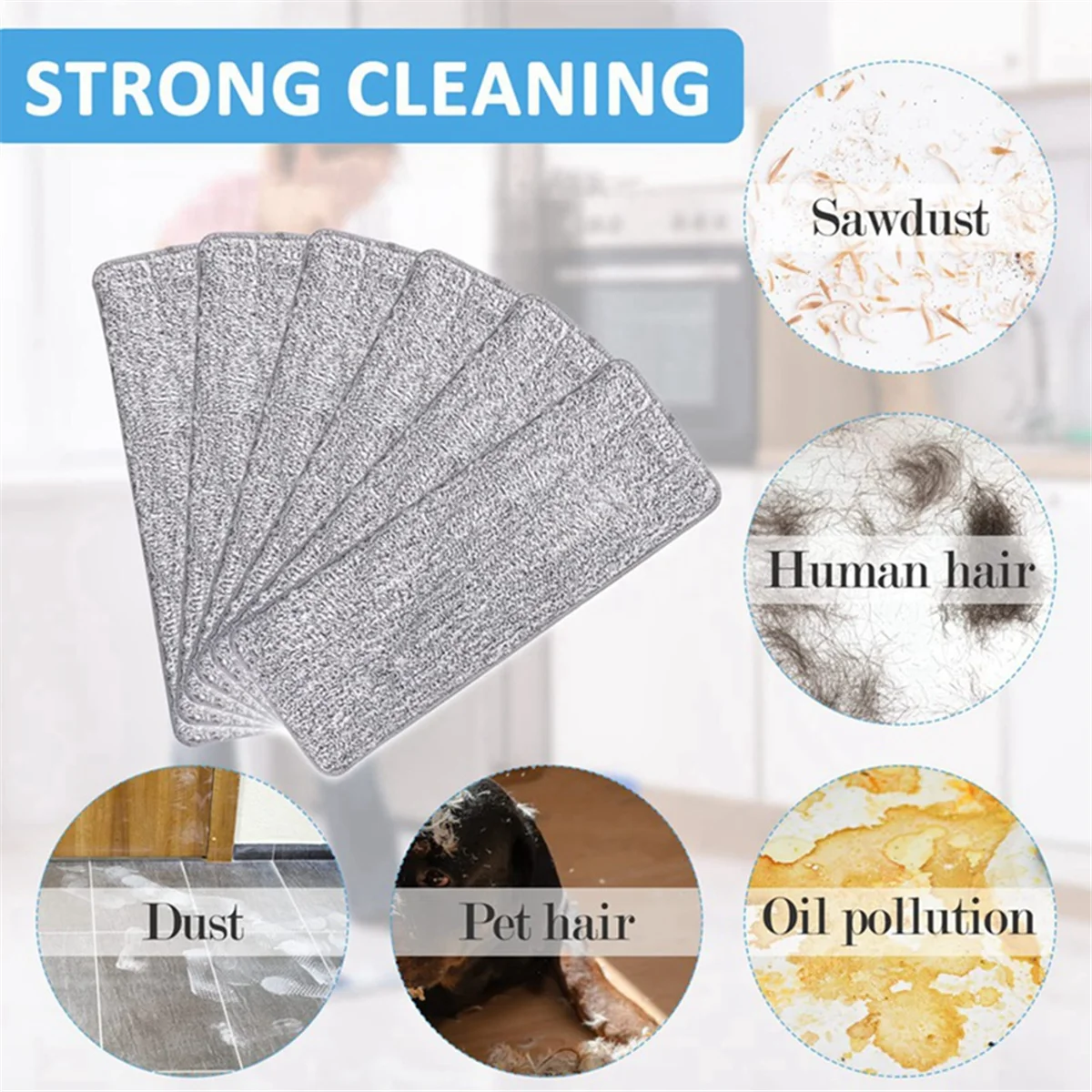 แผ่น Kain Pel Microfiber แบบหัวแบนสำหรับไม้ถูพื้นเปียก/แห้งสามารถใช้ซ้ำได้ซักได้