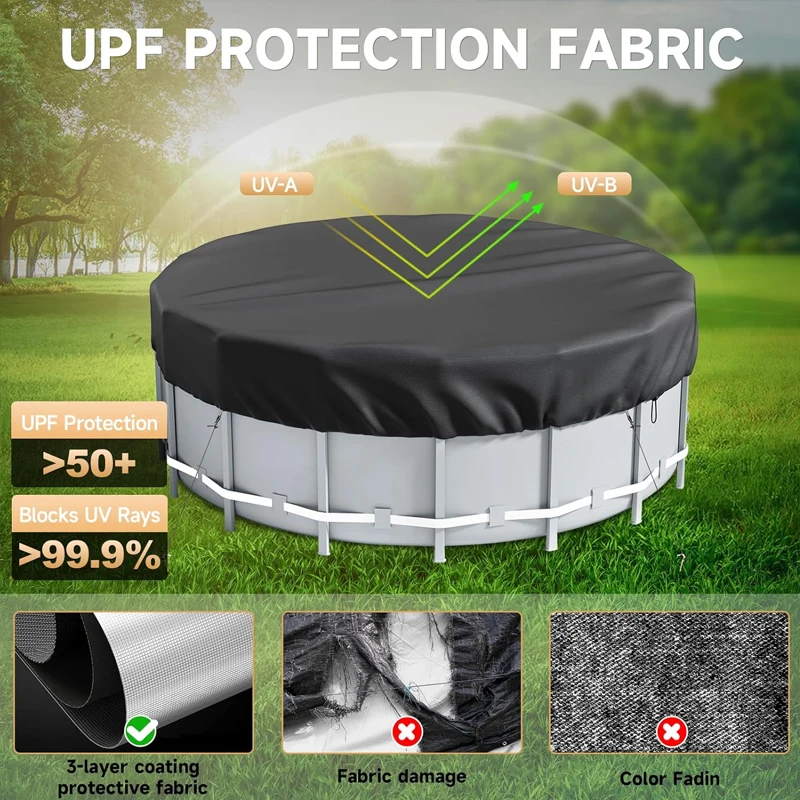 12/10/8/6FT أغطية شمسية لحمام السباحة المستديرة لحمامات السباحة فوق الأرض خزان الأسهم أغطية حمام السباحة مع ملحقات غطاء حوض استحمام ساخن مستدير