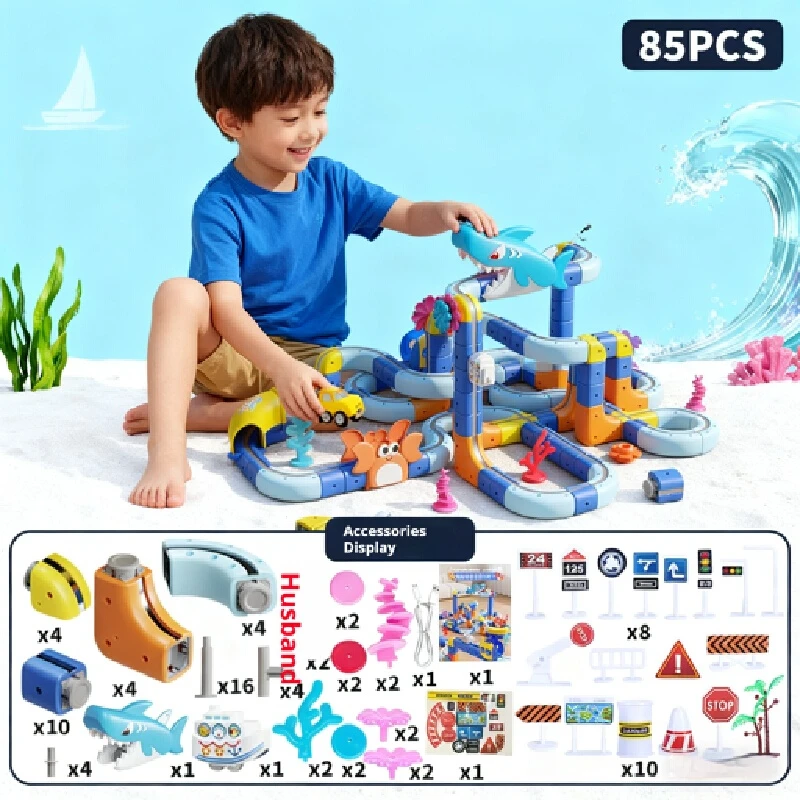 Zestaw Magnetyczny Samochodzik na Kolejce Seria Ocean DIY, Magnetyczny Samochód Stereo, Zabawka do Składania, Ozdoby, Prezent na Boże Narodzenie dla Dzieci