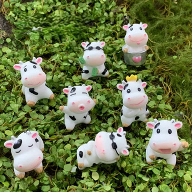 Cute Cow Small Statue Little Figurine Crafts Figure Ornament Miniatures Room Decor Home Ornaments