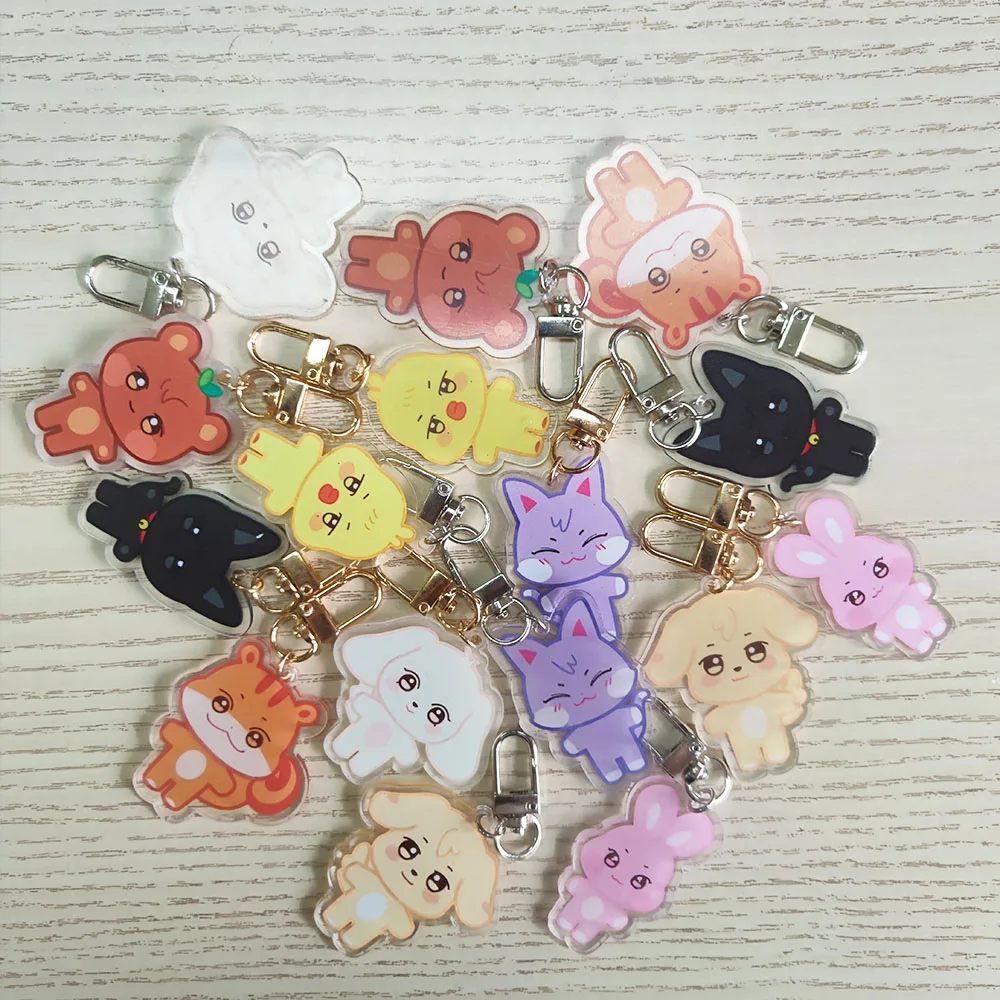 2Pcs/Set KPOP ATEEZ ANITEEZ Cute Cartoon Acrylic Keychain Jongho Hongjoong Mingi Keyring Pendant Bag Accessories Fans Collection