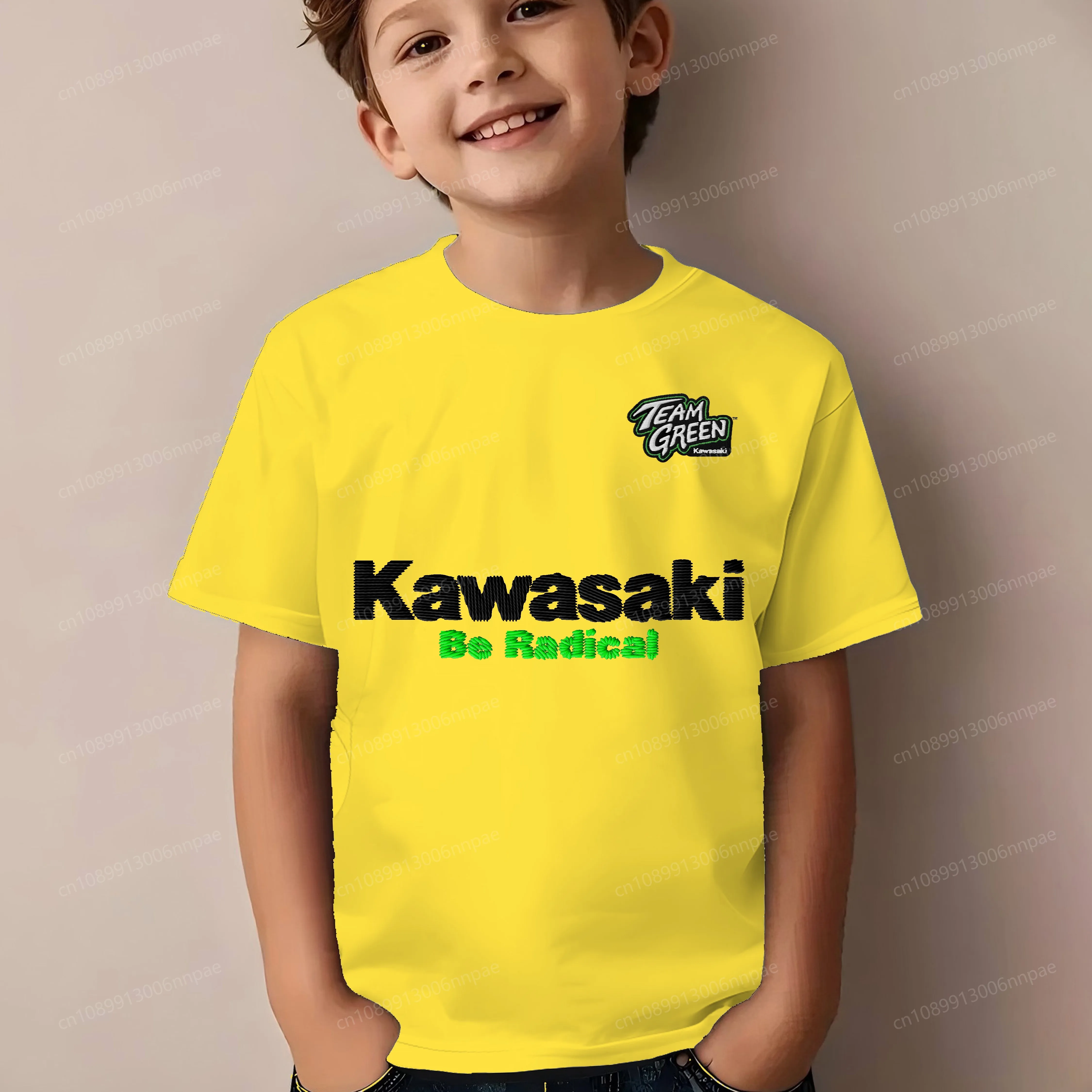 

Embroidery Kawasaki 3D Printing Pure Cotton 2025 Kids Clothes O-neck Boy Children Summer Texture Children's Clothing Boys Sports