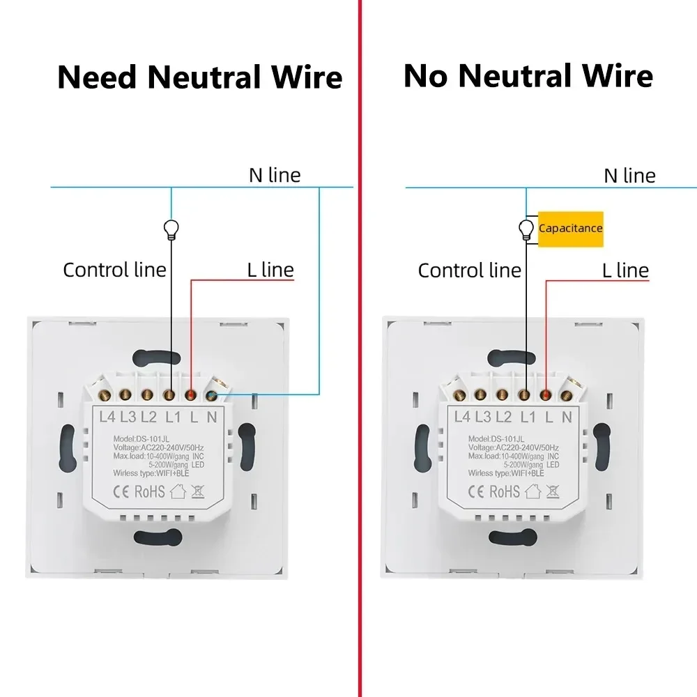 Melery Smartlife WiFi Smart Switch Home 110-250V Touch Light Switch,with/without Neutral Wire by Alexa Google  1/2/3/4 Gang.