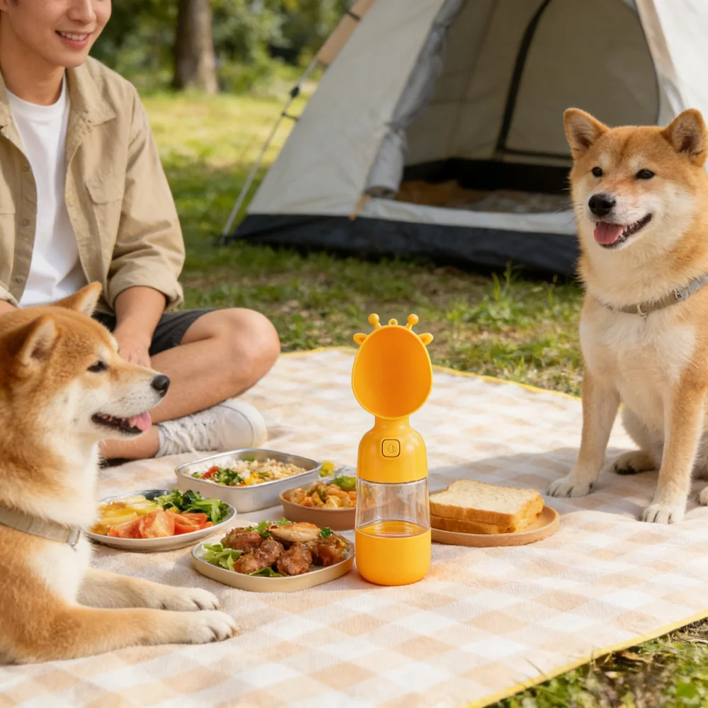 2‑in‑1 Giraffe Pet Drinking Feeding Bottle, Leak‑Proof Portable Water Feeder Cup with Food Storage for Outdoor Walking Hiking