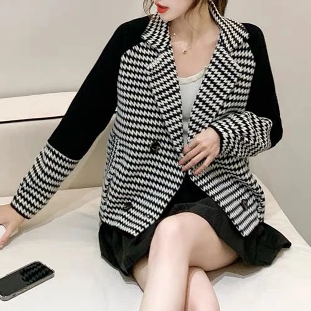 High-end mink velvet women's jacket autumn and winter new suit collar thickened outer wear knitted cardigan top female Korean
