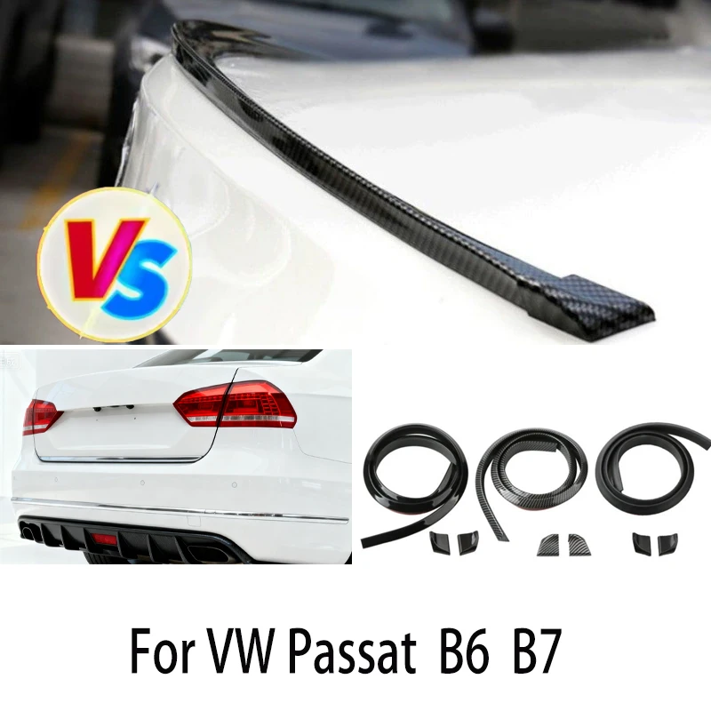 Para vw passat b5 b6 b7 cauda de fibra de carbono textura modificada cauda não perfurada spoiler macio 3d fibra de carbono cauda asa fixa