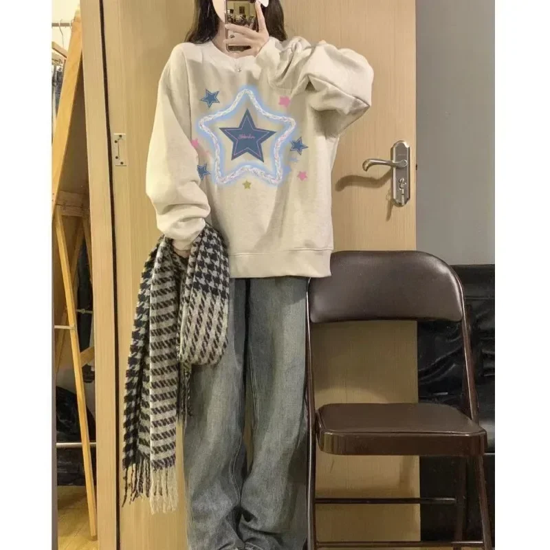 

Korean Vintage Star Graphic Sweatshirts Women Harajuku Kawaii Oversized Hoodies Loose Casual Tops Grunge Streetwear Y2k 후드티