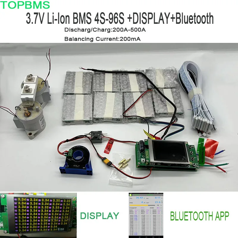 TOPBMS Li-ion BMS 3.7V 4S-96S 40S 52S 60S 220V 68S 250V 88S 320V Bluetooth DISPLAY Discharging/Charging 200A 500A Solar Power