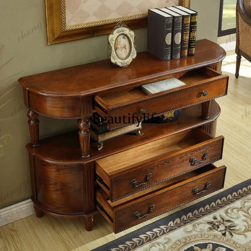 E182 American retro European decorative solid wood gate entrance table entry three-bucket cabinet dining side cabinet entry
