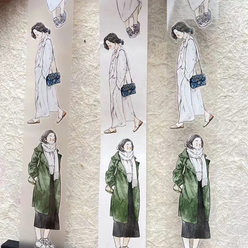 DingDing Vintage Lovely Wandering Girl Washi PET Tape for Card Making Planner DIY Scrapbooking Plan Decorative Sticker
