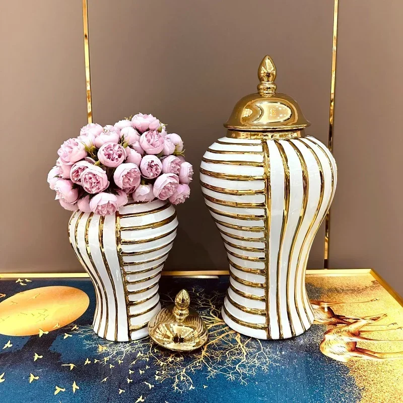 

Ceramic Light Luxury Electroplated General Cans European Style Flower Vase Crafts Decorative Decorative Storage Tanks with Soft