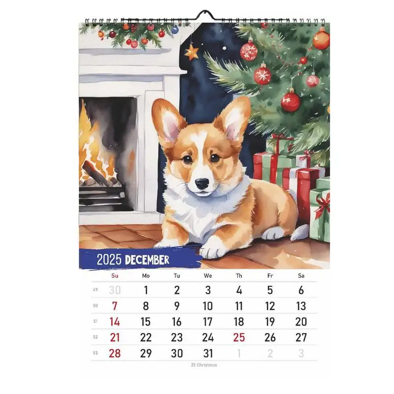 Calendario de pared para cachorros, planificador anual de 12 meses, 2025
