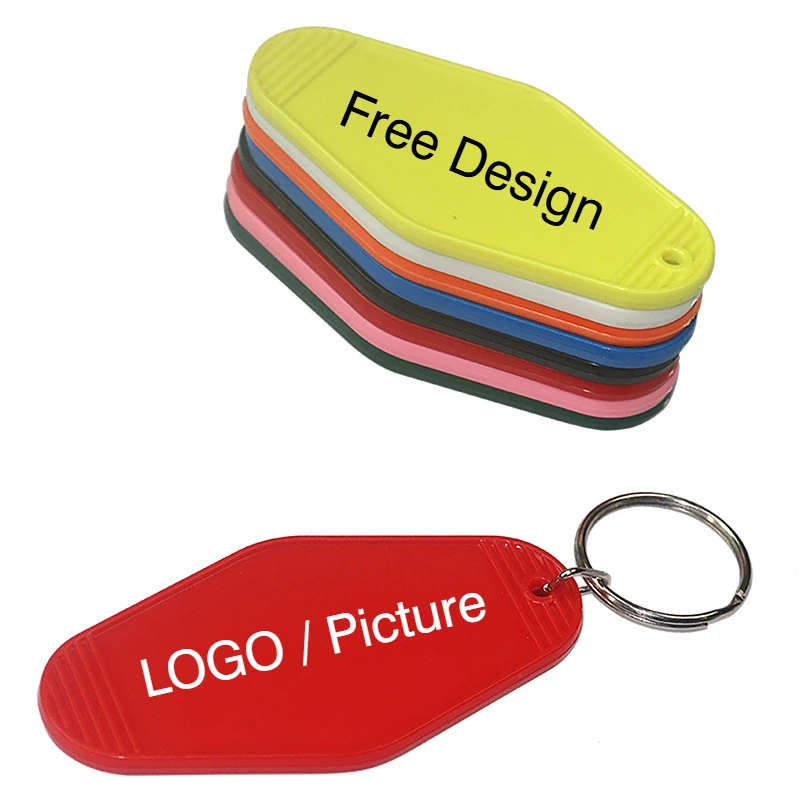 100pcs UV Printing Logo Key Chains Tag DIY Pendant Keychain Keyring for Hotel Motel Gift