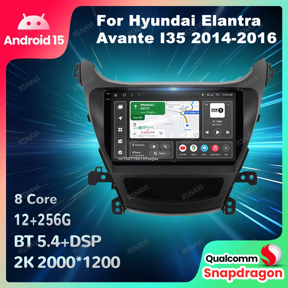 

Автомобильный радиоприемник Android 15 для Hyundai Elantra Avante I35 2014-2016, навигация 5G, WIFI, головное устройство GPS QLED Qualcomm DVD 4G LTE BT DSP