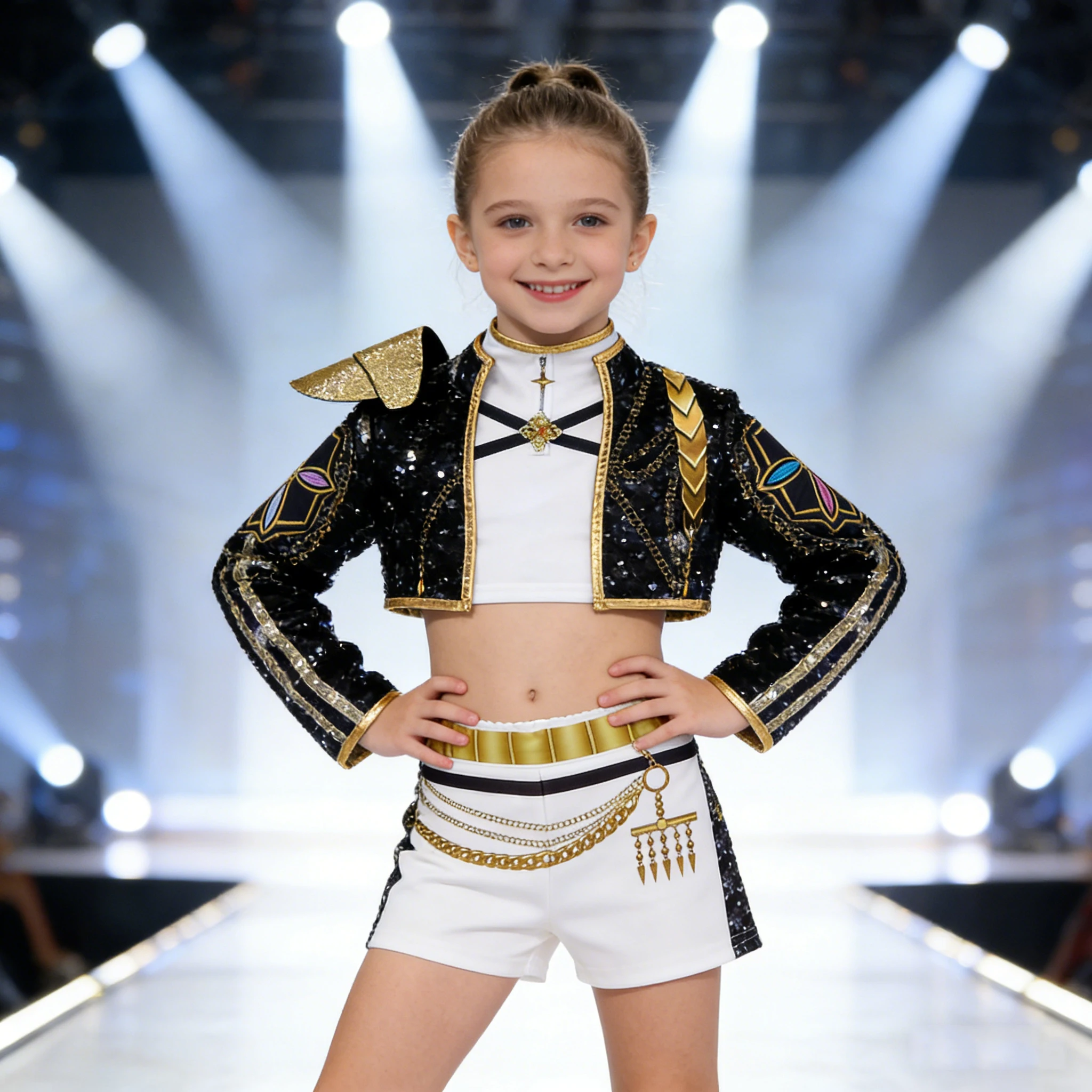 

K-POP Girl Hip-Hop Suit Black Gold-Edged Cardigan Coat White Short Inner Shorts Three-Piece Set Carnival Party Stage Performance