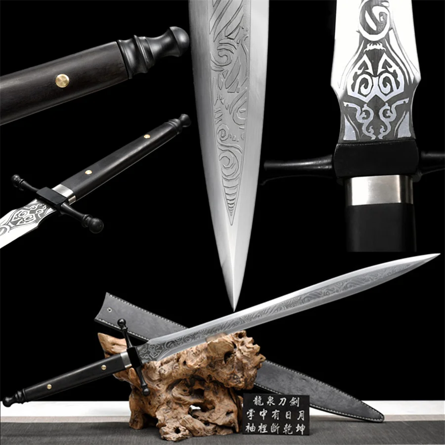 Exquisite King Sword Jian High Manganese Steel Blade Ebony Handle Tsuka Leather Sheath Full Tang New Very Nice