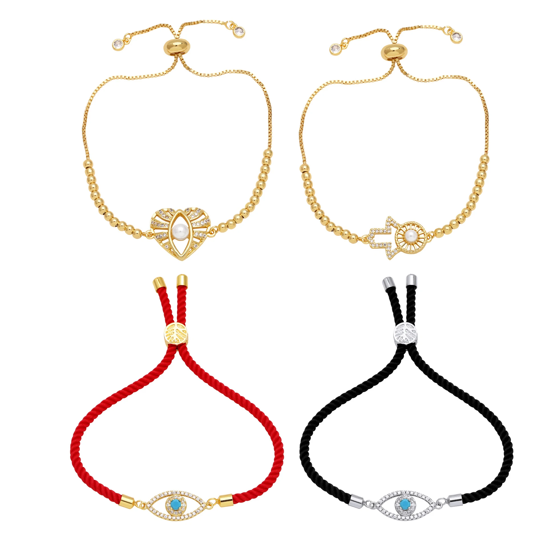 Niebiesko-biała cyrkonia sześcienna kryształ miłość serce Hamsa ręcznie bransoletka z charmsem złe oko kobiety złoto-niklowany mosiądz CZ kamienie biżuteria prezent