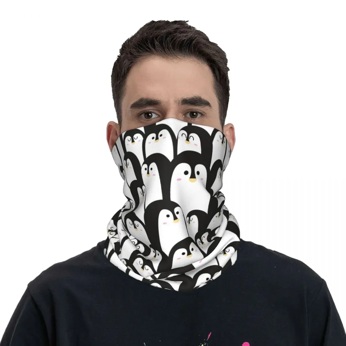 Cute Animal With Penguin Black And White Bandana Neck Cover Printed Mask Scarf Multi-use Face  Sprots for Men Women Washable