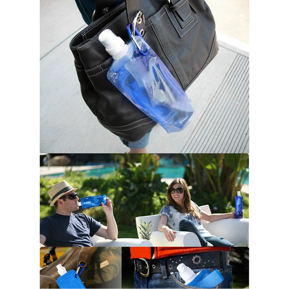 480/700 مللي زجاجة ماء قابلة للطي مقصف الغذاء الصف السفر زجاجة ماء زجاجة ماء قابلة للطي لركوب الدراجات المشي لمسافات طويلة السفر