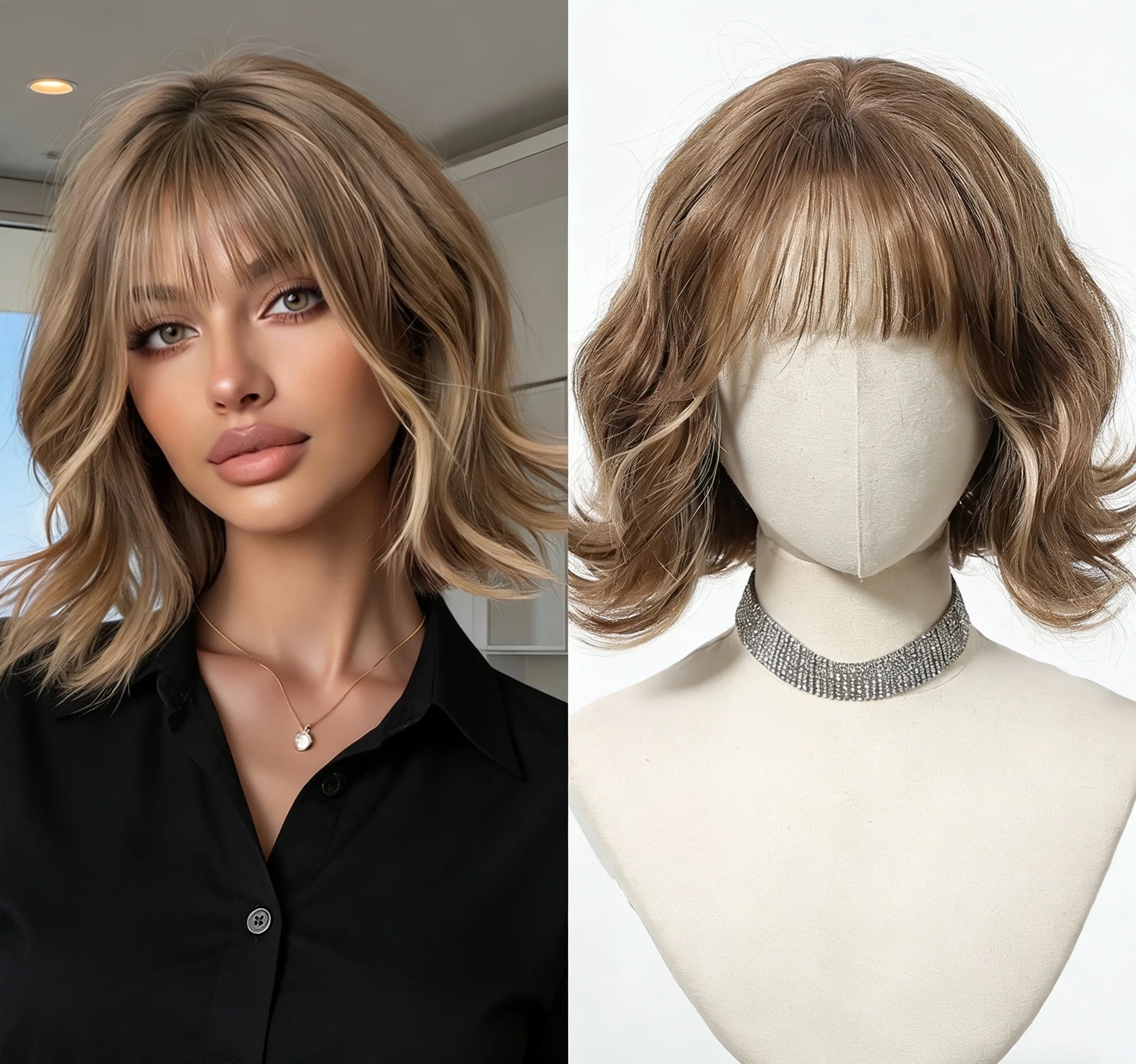

European and American short wigs for women, full-head platinum bob with straight bangs, synthetic fibre wig