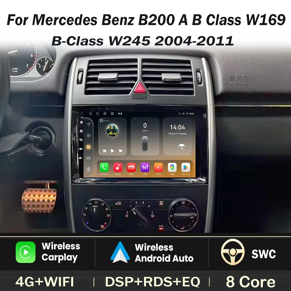 Radio samochodowe do Mercedes-Benz B200, klasy A i B, W169, A160, A180, A200, A220, rocznik 2009-2012, Android Auto, multimedia, CarPlay, nawigacja, 2DIN, BT