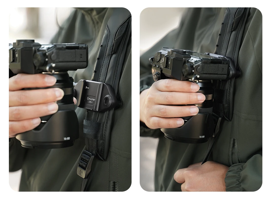 XILETU Cimapro Rucksack-Kamera-Clip, universelle Arca Swiss Schnellwechselplatte für DSLR, Sony, Nikon, Kamera, problemlos – Detail 4