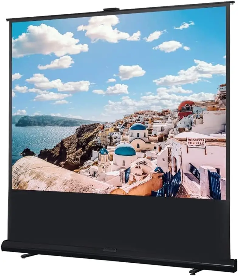 

84" Manual Pull Up Projector Screen 4:3 4K HD Portable Floor Standing, Indoor Outdoor Home Hotel School