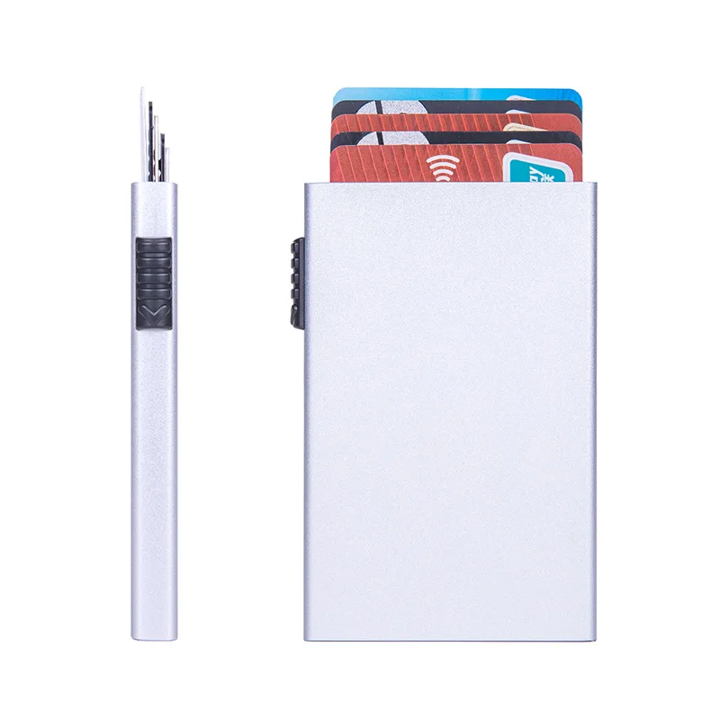 Magischer Ausweis- und Kreditkartenhalter, Smart Wallet für Damen und Herren, ID-Kartenetui, Metall, dünn, schlank, Pop-Up, Aluminium, minimalistische Geldbörse – Detail 25