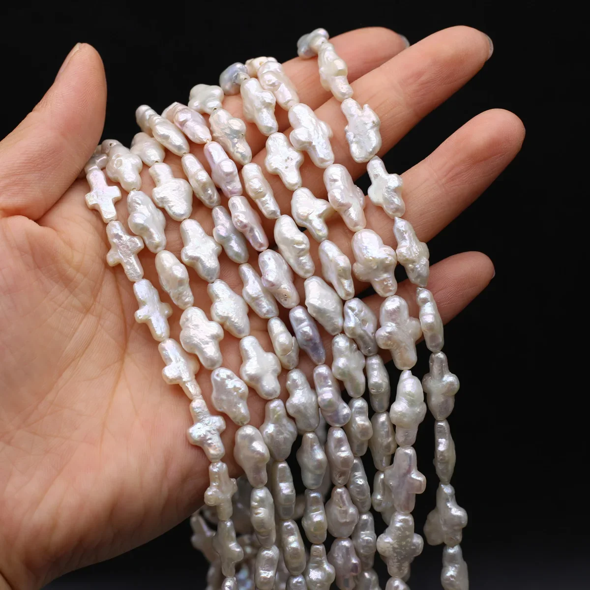 Natural Freshwater Pearls Beaded Cross Shaped Loose Spacer Beads for Jewelry Making Diy Fine Bracelet Necklace Accessories